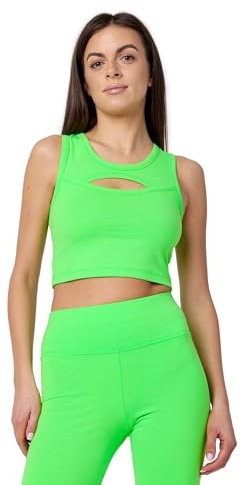 Bellivalini Sport Oberteile Damen Crop Top Neon für Gym Yoga Fitness Laufen mit Ausschnitt Vorne Spot-BH BLV50-324 (Neon Grün, S)