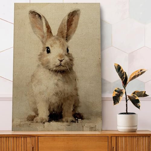 Fchen art Rustikales Osterhasen-Dekor, Frühlingskaninchen, Oster-Kinderzimmer-Dekoration, schöne Hasen-Poster, Drucke, Baby-Kinderzimmer, dekorative Bilder, natürlich, niedliches Tierkunstwerk, fertig