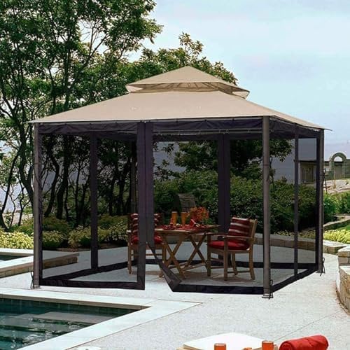 Treesunshine Zanzariera per gazebo da 3 x 3 m, cerniera a quattro vie, zanzariera per gazebo da giardino con ganci, per gazebo terrazza lodge o balcone