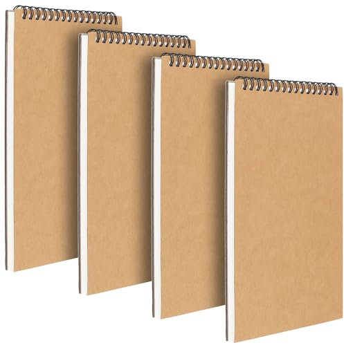 CHUENHEI 4 Stück A5 Skizzenbuch Blanko, 60 Seiten/30 Blatt Skizzenblock A5 Spiralbindung, 160gsm Zeichenblock a5 Skizzenbücher, 21 x 14,8 cm, Kraft Cover Skizzenbuch für Zeichnungen und Skizzen