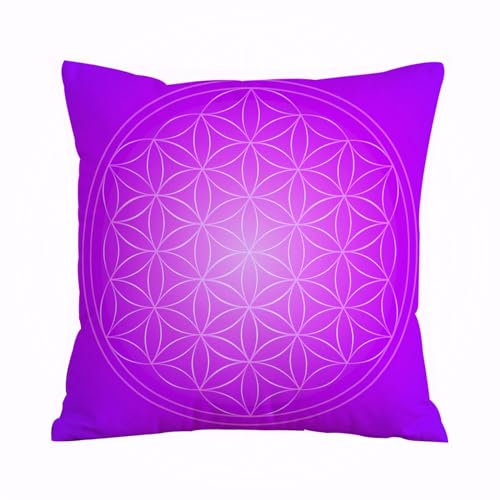 AELKSP Kissenbezug Kissenhülle Haus Dekorativ Für Jungen/Mädchen Wohnzimmer Schlafzimmer Sofa Stuhl Kissenbezüge,Blume des Lebens in lebendigen psychedelischen Tönen Love Soul Kitsch Artisti,45x45 cm