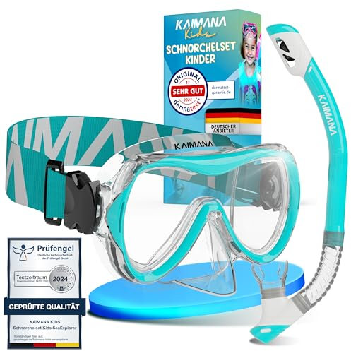 Das Neue KAIMANA® SeaExplorer Schnorchelset Kinder + Tragetasche, Taucherbrille mit Schnorchel, Taucherbrille Kinder, Alternative zur Schnorchelmaske Kinder, Taucherbrille mit Stoffband/Silikonband