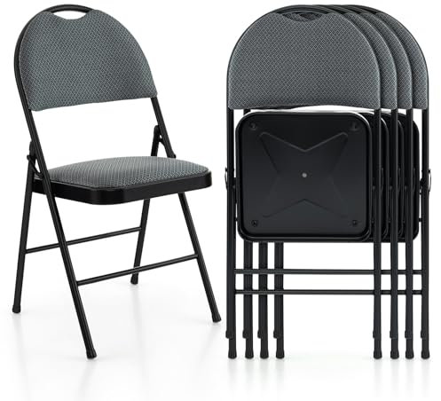 COSTWAY Klappstühle 4er Set, Gaststühle mit Metallrahmen, gepolstertem Sitz & rutschfesten Fußpolstern, für Zuhause, Büro, 120 kg Tragfähigkeit (Schwarz)