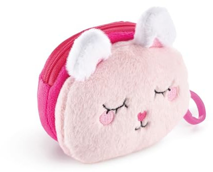 Back2Fun - Porte-monnaie en peluche, Taille 95 x 95 x 60 mm, Tirette en métal, Fermeture éclair, Porte-monnaie avec porte-clés, Matériau polyester effet peluche, Détails brodés, Design lapin