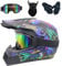 Full Face MTB Helmet, with Goggles Mask Gloves, Motocross Helmet, Adult Motorcycle Crash Helmet for Dirt Bike MX Quad Downhill Enduro Racing(Blue,L(56-57cm))