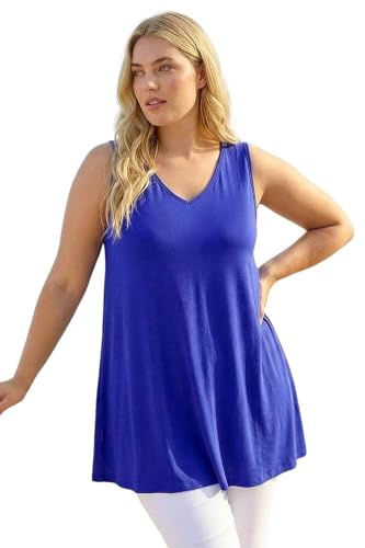 Roman Curve Women Plain V-Neck Vest Top - Ladies Spring Everyday Summer Evening Vacation Work Holiday Sleeveless Smart Casual - Royal Blue - Size 18