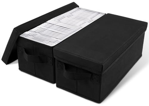 GUIJZSLTRG 2Pcs DVD Storage Box Nonwoven Fabric CD Organizer Case with Lid Dustproof Disc Holder Box Foldable DVD Holder Organizer Large CD DVD Storage Protective Bag Carry Case for DVD Disc(2pcs)