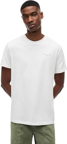 Tommy Jeans Mens TJM Slim Linear Chest Tee Ext Dm0dm21780 S/S T-Shirt, White (Ecru), L UK