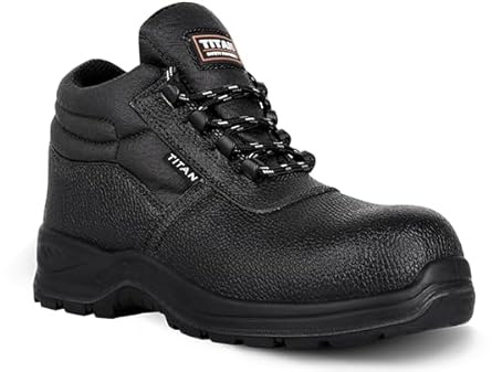 Titan Safety Footwear Mercury Lite S3 SRC Metal-Free Leather Chukka Work Boots, Lightweight Black Safety Shoes, Anti-Slip Work & Utility Footwear, Anti-Static Mens Womens Steel Toe Cap Boots