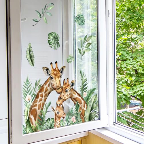 WandSticker4U®- Fensterbilder Kinder Tiere GIRAFFEN Familie selbstklebend (50x35 cm) I Fenstersticker Kinder Tiere Pflanzen I Fensteraufkleber Fensterdeko Kinderzimmer Mädchen Junge Frühling Sommer