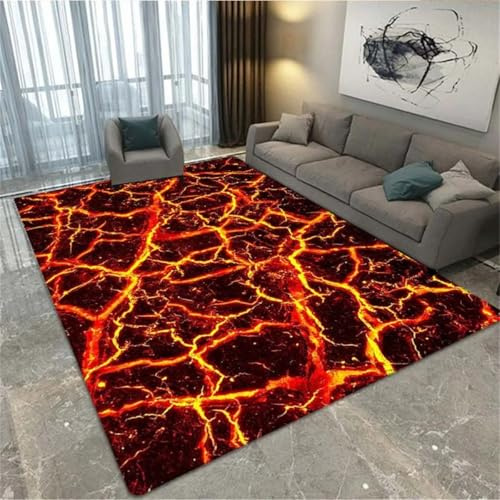 Vulkan Lava Magma Area Rug,Child Boy Gaming Carpet,Jungen Schlafzimmer Teppich,Teenager Zimmer Gamer Teppiche,Kinder Spielmatte,Wohnzimmer Küche Badezimmer Carpet,Fußmatte (Color 1,100x150 cm)
