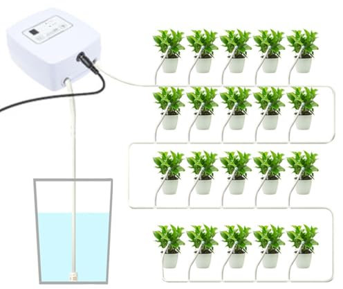 Irrigazione Automatica per Vasi, Kit di Irrigazione a Goccia per 20 Piante in vaso, 1-4 Velocità Regolabile, Alimentazione a 12 V CC, Timer di Irrigazione Automatico per le Vacanze per Piante da Int