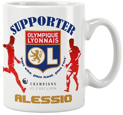 ÉNJA Création Mug Foot OL - Cadeau Ultime pour Fans de Lyon - Prénom et Numéro Fétiche Personnalisé - Café + Passion = Victoire ! (LYON)