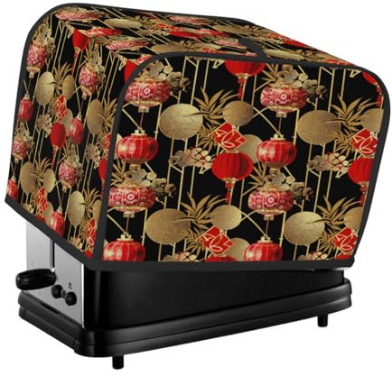 4 Slice Toaster Cover, Japanese Themed Geometric Patterns Anti Fingerprint Small Kitchen Appliance Protector， Waterproof Dust-proof Bread Maker Cover