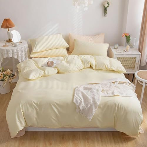 Michorinee Bettwäsche 135x200 4 Teilig Gelb Hellgelb Uni Einfarbig Modern Bettbezug Set 2tlg Mikrofaser Weich Kuschelig ÖKO-TEX Renforcé Bettwäsche-Sets mit 2 Kissenbezüge 80x80 cm und Reißverschluss