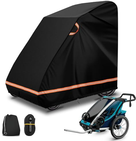 Abdeckung Fahrradanhänger,600D reißfestem Oxford-Gewebe,Fahrradanhänger Universal Größe 1-Sitzer,Wasserdicht & sturmfest,Atmungsaktiv und UV-beständiger für Faltgarage geeignet (Größe:2-Sitzer)