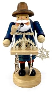 Kaladia Räuchermännchen Leuchtenhändler mit Bauchladen aus Holz – handbemalte Räucherfigur für Räucherkerzen Größe L, XL & XXL (max. höhe 50 mm) - Größe: ca. 35 cm - Dekoration für das ganze Jahr