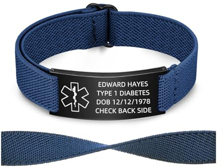 Personalisierte Notfallarmband Medizinisches Alarm Armband -SOS ID Armband | Verstellbares Elastische ID Armband mit Gravur Diabetes Epilepsie Allergie Telefonnummer Notfall Armbänder für Herren Damen