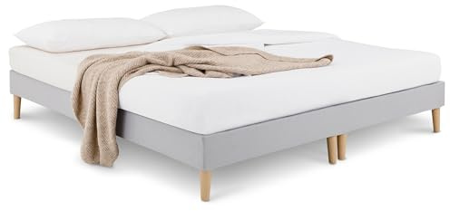 IDIMEX Sommier tapissier Rennes 180 x 200 cm Structure en Bois et revêtement en Tissu Gris, Cadre de lit avec Pieds et sommier à Lattes déhoussable pour 1 Personne