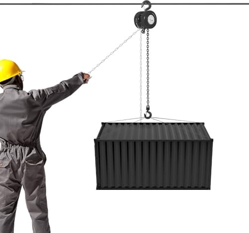 Kettenzug Flaschenzug 1000 kg Tragkraft, mit 3m Stahlkette, 360° Drehhaken, Mechanischer Lastbremse und Rücklaufsperre, Kompakter manueller Kettenheber für Werkstatt, Baustelle und Industrie (Orange)