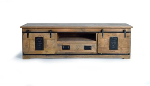 Meuble TV - Meuble de Télévision - Décoration de Salon - Bois de Manguier et Métal - Rangement Bas pour Salon - Naturel - 55 x 180 x 50 cm - Collection Júpiter