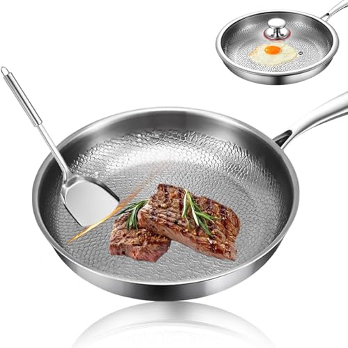 Sartén antiadherente de titanio, 100% no tóxica, sin químicos, resistente al calor extremo, 11.8 pulgadas con tapa, durabilidad de por vida