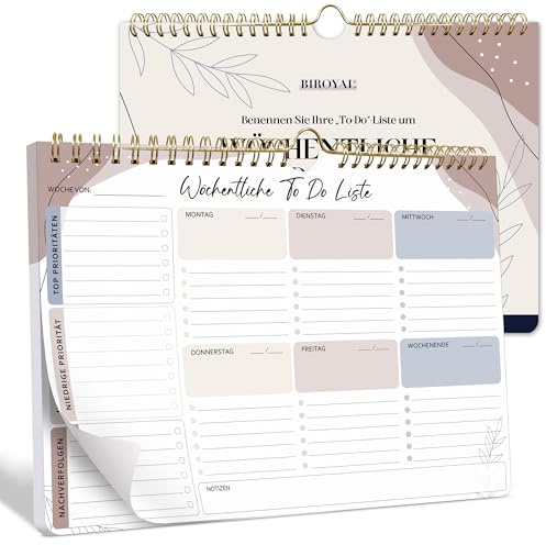 BIROYAL 2027 Wochenplaner Block A4, 50 Seiten To Do Planer - Schreibtischunterlage Papier mit Habit Tracker, Abreißen, Wochen Planer mit Wochenübersicht, Weekly Planner für Termine, Aufgaben