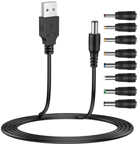 USB to DC Power Cable Set, 1 PCS 5V USB to DC 5.5 x 2.5mm Adapter Power Cable, for Laptops, Router, Power Supply with 3.5*1.35mm,4.0*1.7mm,4.8*1.7mm,5.5*1.7mm,5.5*2.1mm, etc. 8 Connectors