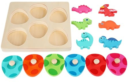Dinosaurier-Holzpuzzle | Eier-Steckbausteine zum Zusammenbauen | Farbzuordnungsspiel | Für Kinder, Mädchen, Schüler, Schule, Zuhause, und Kindergarten