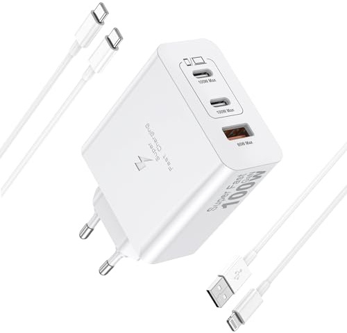 Chargeur USB C, 100W 3 in 1Prise USBC Chargeur Rapide iPhone, Multi Secteur PD+QC 3.1A Type C Adaptateur pour iPhone 17 16 15 14 13 12 11 Pro Max X XS XR 8 7 Plus Mini SE, iPad,Samsung Galaxy