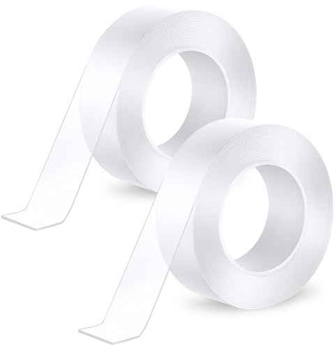 ABOHU 6m Doppelseitiges Klebeband, 2 Rollen Waschbares Spurloses Klebeband, Wiederverwendbar, Ablösbar Extra Stark Transparent Double Sided Tape für Teppich, Foto Wand, Küche, Zuhause, Auto, Mehrzweck