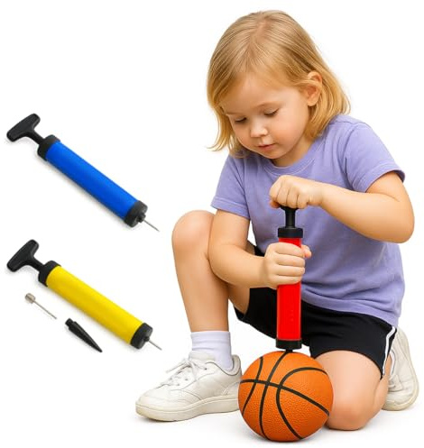 Toyana Ball Pump with Needle & Nozzle - Manual Hand Air Pump for Football, Rugby, Basketball, Netball, Yoga Balls & Inflatable Toys, Portable Inflation Kit