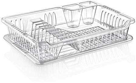 Hobby Clear Medium Plastic Dish Drainer Plate and Cutlery Rack with Drip Tray