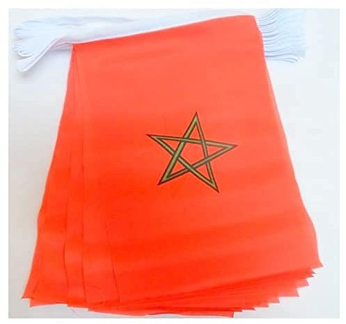 AZ FLAG Guirnalda 6 Metros, 20 Banderas de Marruecos 21x15 cm, Bandera Marroquí 15 x 21 cm - Banderines Marroquies