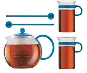 Bodum ASSAM SET Teebereiter Dunkelblau mit 2 Gläser und Löffel AK1844-XY-70-2