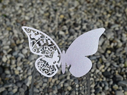 50pz farfalle Segnaposto Segnabicchiere VARI COLORI bomboniera matrimonio segnatavolo CARTA PERLATA (ARGENTO (GRIGIO 20%))