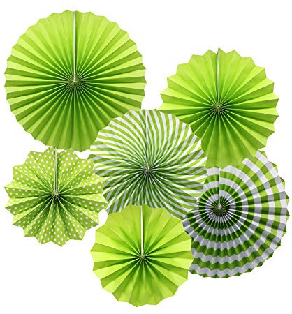 ADLKGG Party Hanging Paper Fans Set, Green Round Pattern Paper Girlanden Decoration for Birthday Wedding Graduation Events Accessories, Set of 6