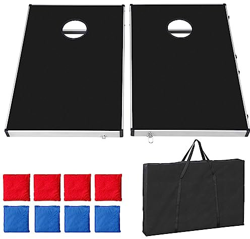 F2 C Tragbar Aluminium/Holz/PVC gerahmt Sitzsack Cornhole Toss Game Set Boards 3 FT2FT/4ft2ft mit 8 Bean Bags und Tragen Case| Original Schwarz, Klassisch Rot und Blau zur Auswahl, Original Black