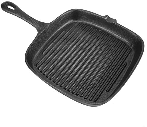 GK Non Stick Cast Iron Grill BBQ Frying Griddle Pan Square Hob Heavy Duty Skillet