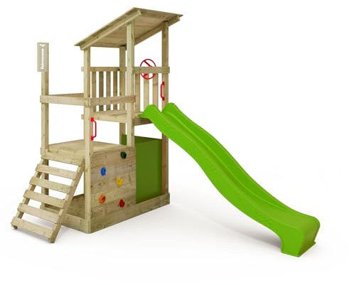 FATMOOSE Spielturm Klettergerüst FruityForest Fun XXL mit Rutsche, Outdoor Kinder Kletterturm mit Sandkasten, Leiter & Spiel-Zubehör für den Garten (apfelgrün)