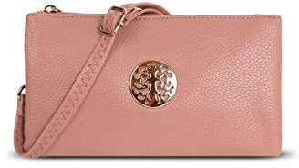 Women's Small Clutch, Cross Body, Shoulder Bag with Wristlet and Long Adjustable Shoulder Strap (Nude Pink)