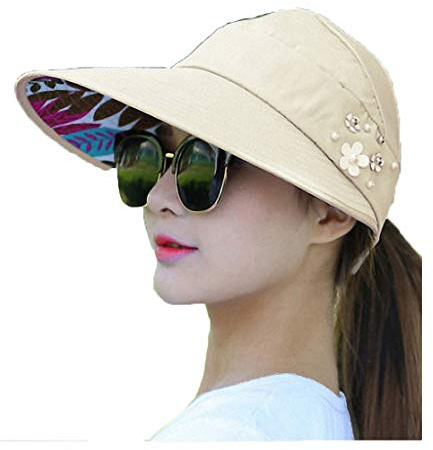 Sombreros de visera para mujer, diadema 2 en 1, doble propósito, visera de playa para verano, beige, Talla única