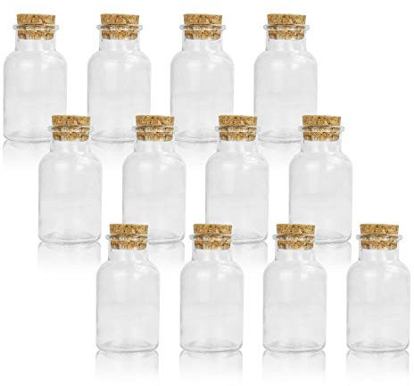 Spice Jars with Cork Stopper - Set of 12 | 150ml Glass Containers | Mini Herb & Spice Storage | Wedding Favours Table Decoration | Labels Included | M&W