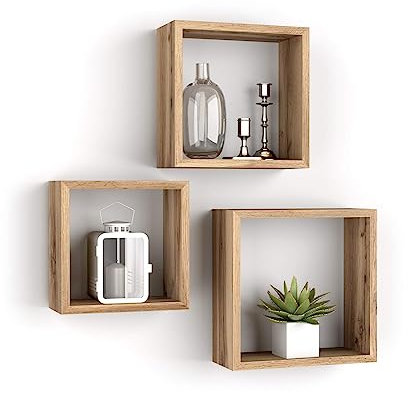 MOBILI FIVER, 3er-Set Giuditta Würfelregale, rustikale Eiche, Made In Italy