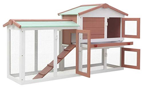 Festnight Großer Kaninchenstall Hasenstall Meerschweinchen Käfig Kaninchenkäfig Braun und Weiß 145 x 45 x 85 cm Holz