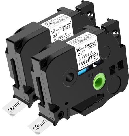 NineLeaf 18 mm flexibles ID-Kabel- und Drahtetikettenband Kompatibel mit Brother P-Touch TZe-FX241 TZ FX241 Tze FX241, 3/4 x 26,2 ', Schwarz auf Weiß, Packung mit 2 Stück