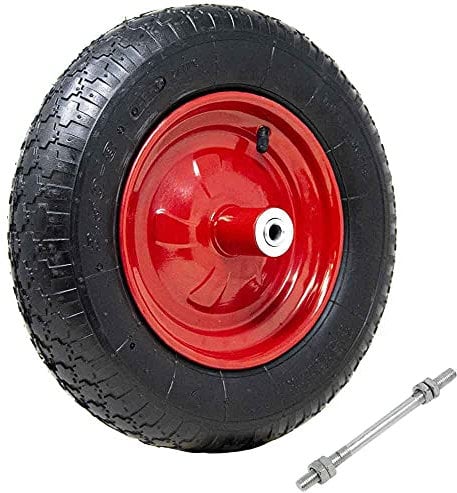 Bakaji Ruota Pneumatica per carriola Gomma ad Aria 4 Strati 3.50-8 Battistrada Scolpito Diametro 35cm Larghezza 9cm Cerchio in Acciaio con Asse da 210 mm Incluso Ruote Ricambio Carriole