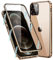 MIMGOAL Hülle für iPhone 11 Pro, Magnetische Metallrahmen Handyhülle 360 Grad Full Body Vorne hinten Gehärtetes Glas Schutzhülle Einteiliges Ultra Dünn Flip Transparente Cover,Gold