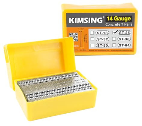 KIMSING ST25 - Clavos de acabado galvanizado endurecido de calibre 14 de 25 mm, 800 unidades/caja, clavos en T de hormigón, para hormigón resistente, clavado de carpintería, mampostería