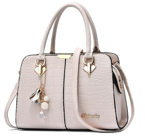 FORRICA Handtaschen Damen Elegant Henkeltasche mit Schön Anhänger Mode Frauen Schultertasche PU Leder Umhängetasche für Einkaufen Pendeln Weiß A